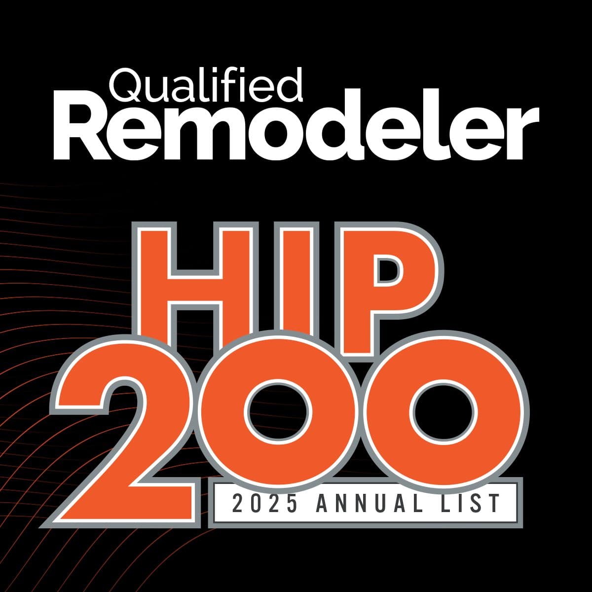 Award logo for 2025 Qualified Remodeler HIP 200, recognizing top home improvement professionals and companies.