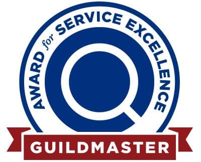 The logo badge for a GuildQuality GuildMaster Award for Service Excellence.